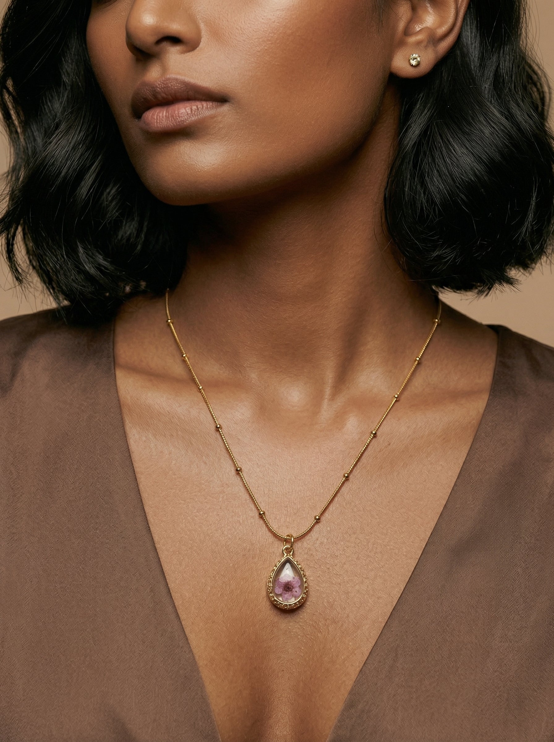 Water Drop Gold & Purple Teardrop Pendant Necklace
