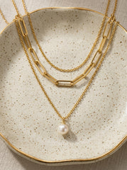 Gold Pearl Three-Layer Chain Necklace