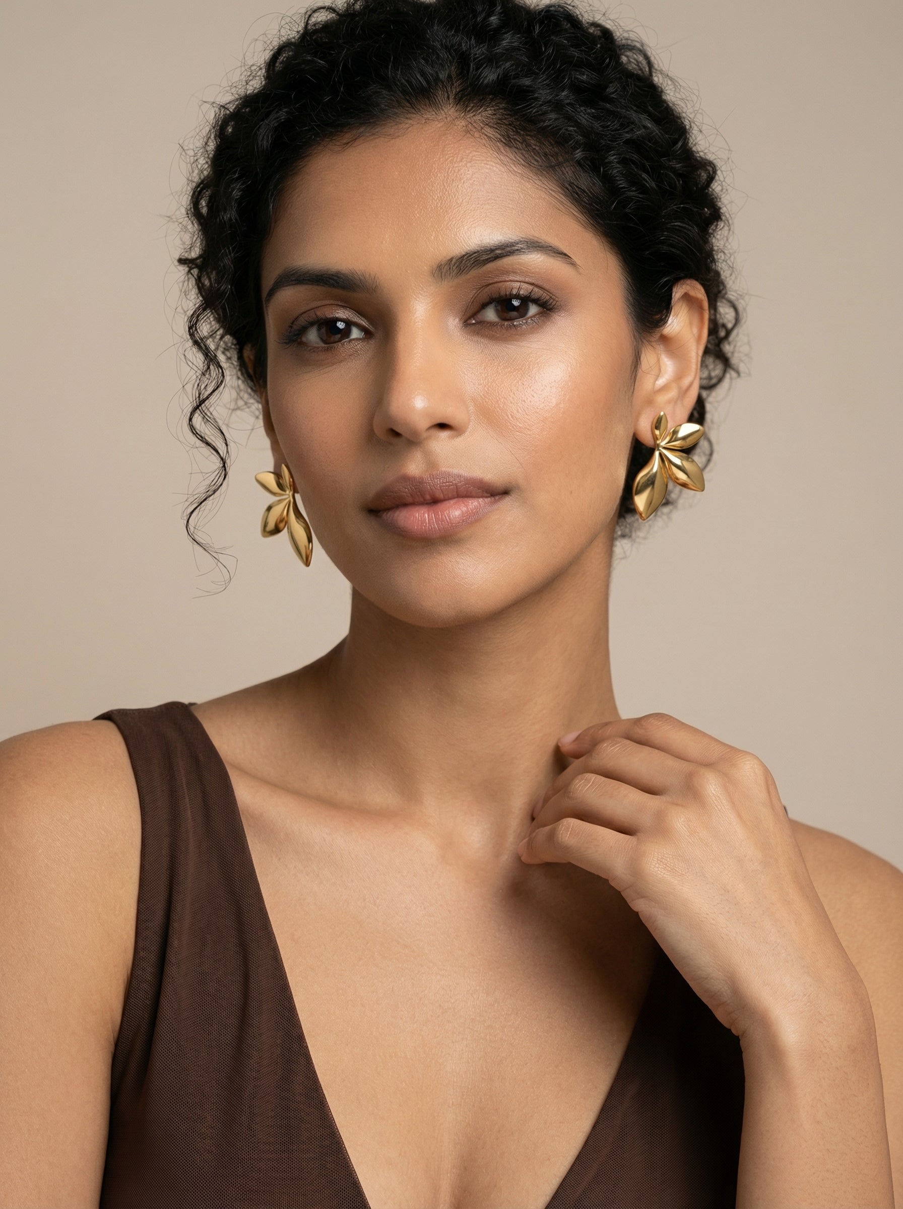 Gold Leaf Stainless Steel Stud Earrings – 18K Gold PVD Coated