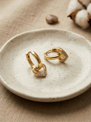 Gold Plated Stainless Steel Geometric Heart Drop Earrings for Women