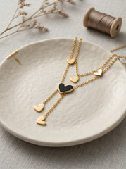 Gold Titanium Steel Multi-Layered Heart Pendant Necklace
