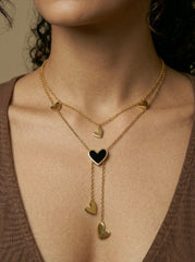 Gold Titanium Steel Multi-Layered Heart Pendant Necklace
