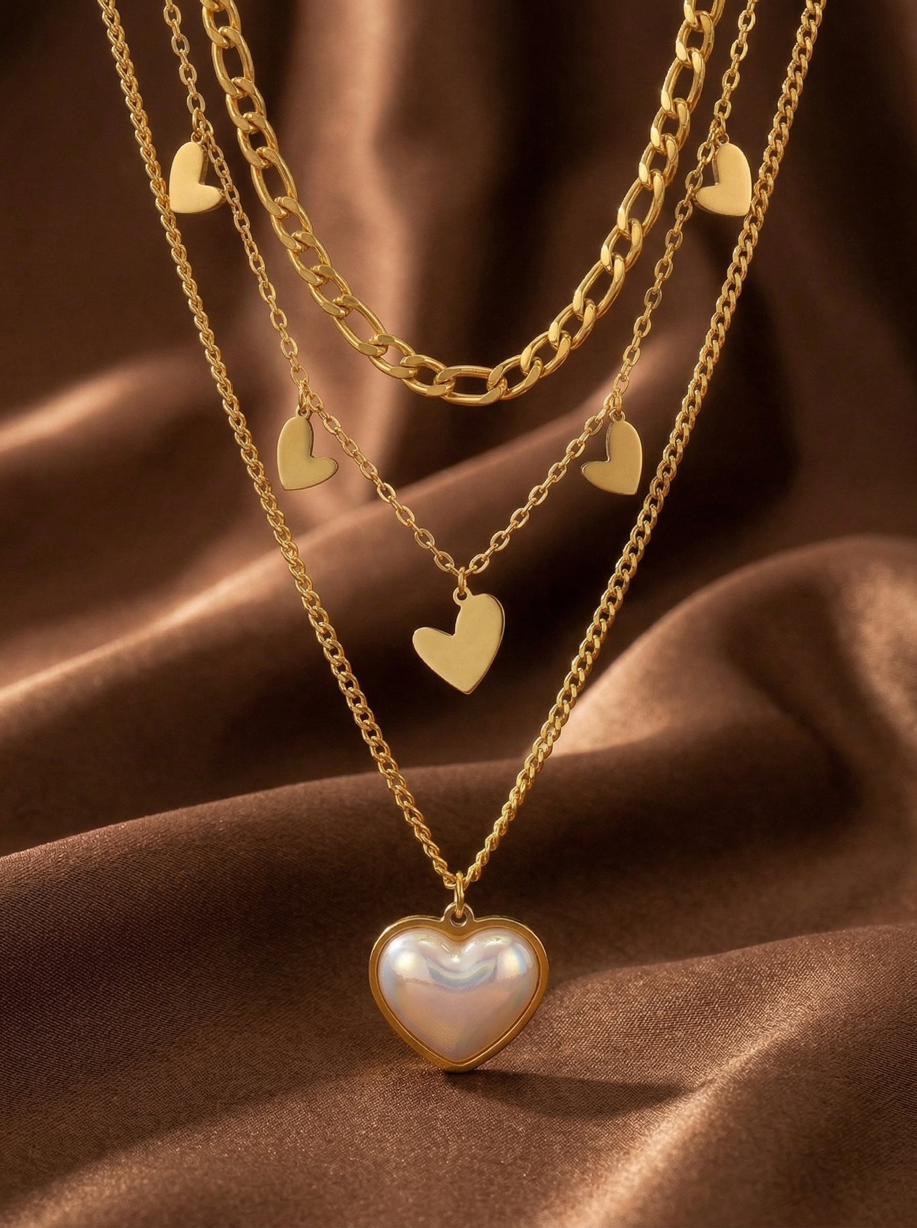 Gold Titanium Steel Vintage Layered Necklace Set