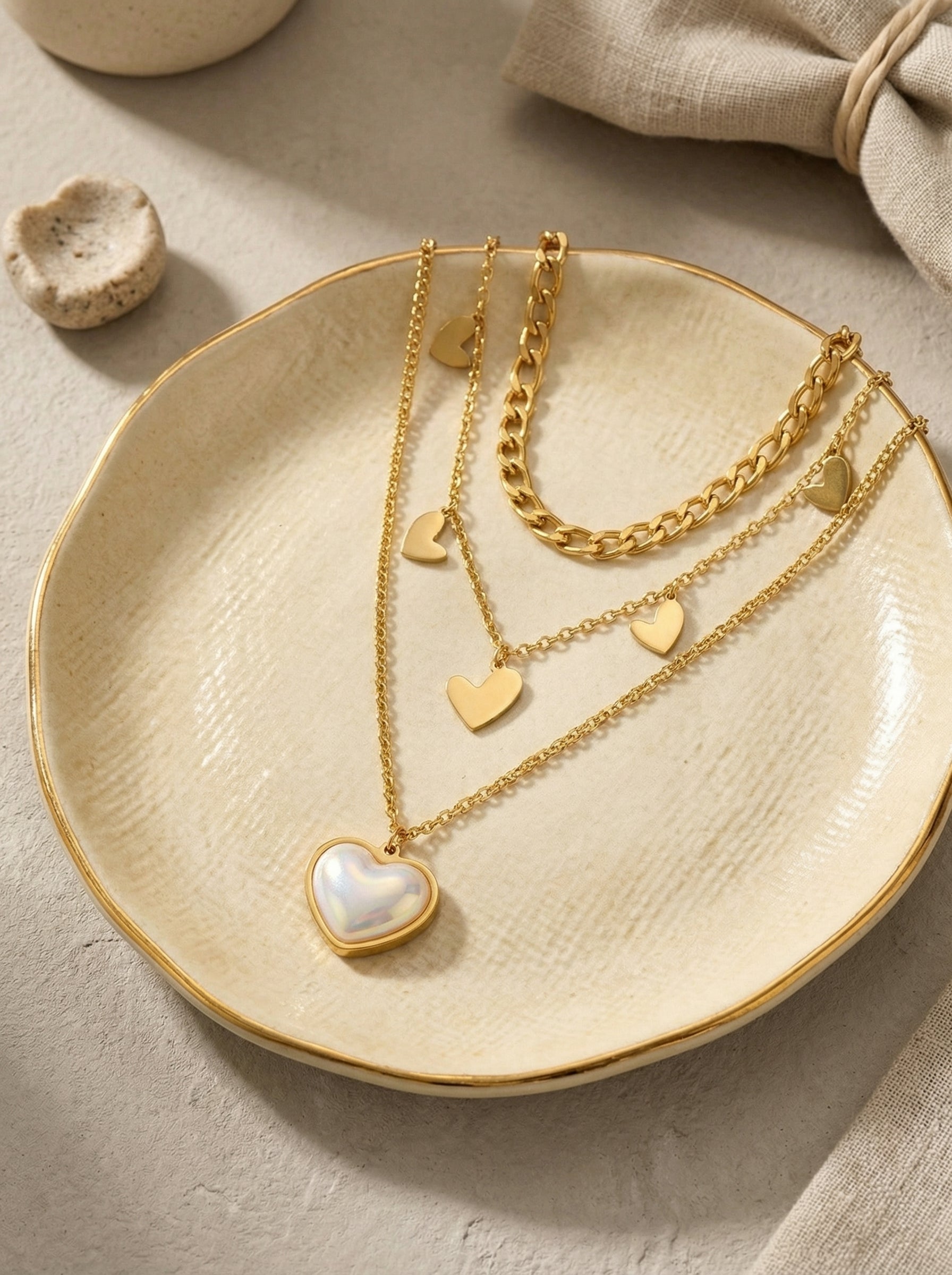 Gold Titanium Steel Vintage Layered Necklace Set