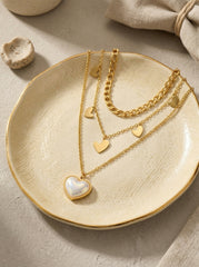 Gold Titanium Steel Vintage Layered Necklace Set