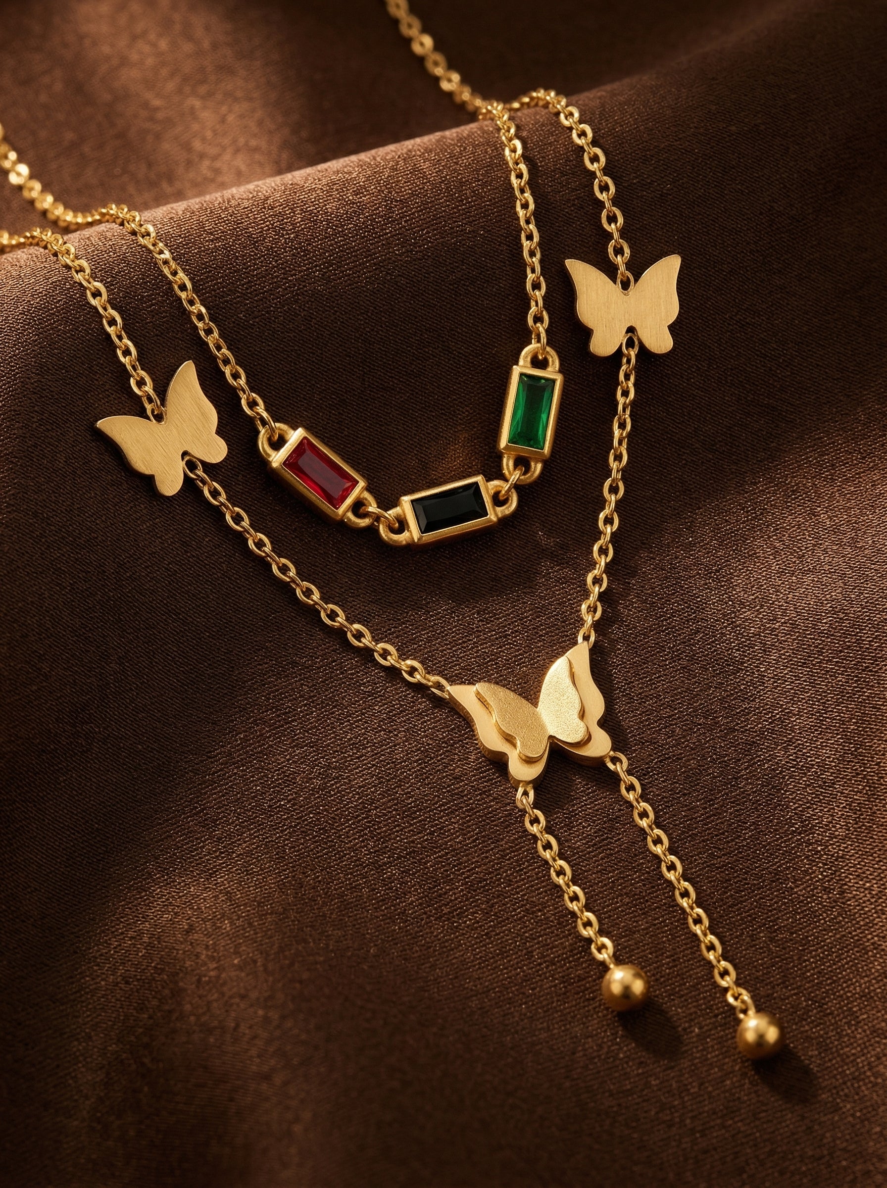 Gold Titanium Steel Butterfly Pendant Necklace