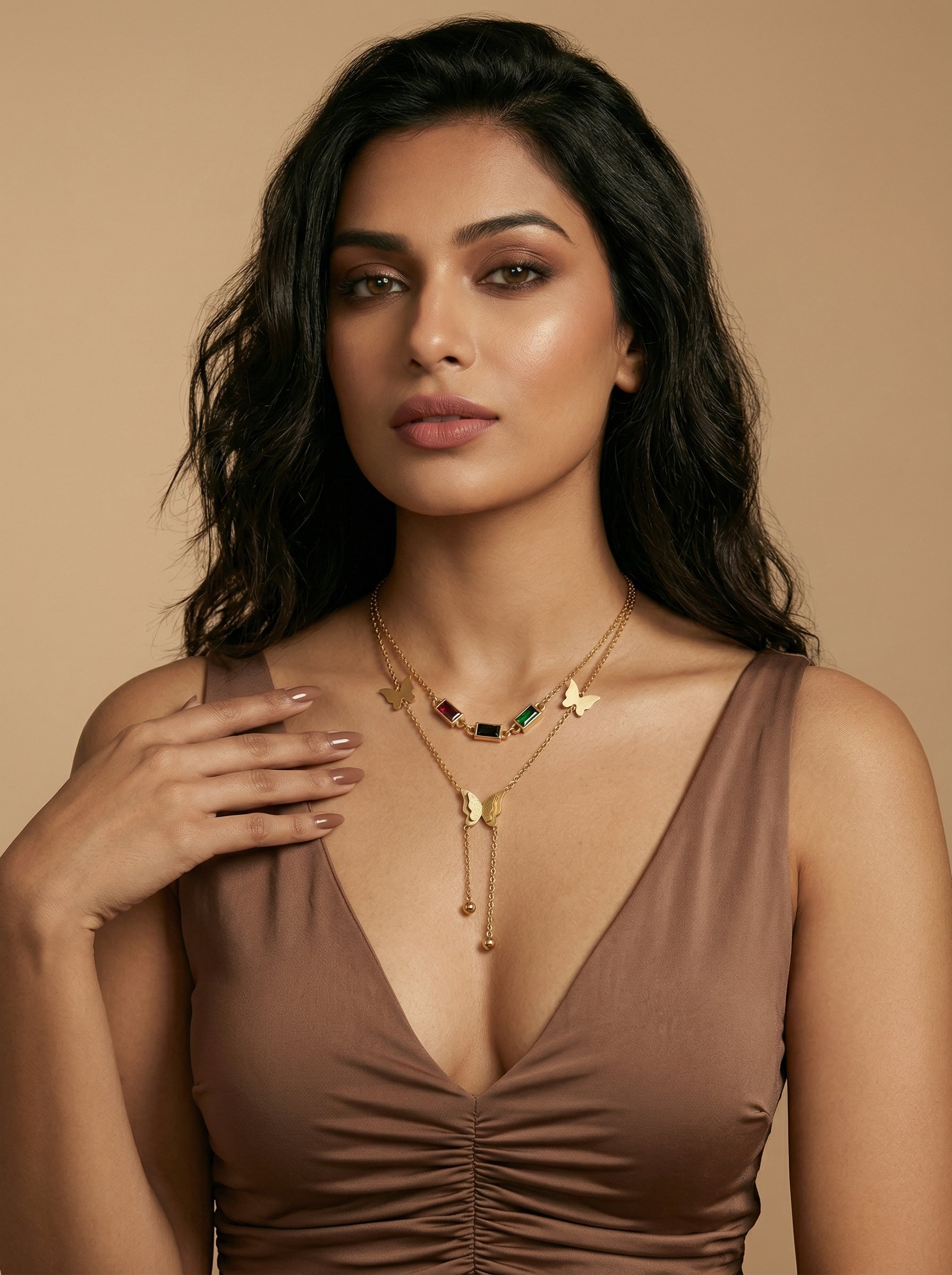 Gold Titanium Steel Butterfly Pendant Necklace