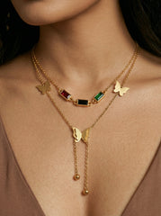 Gold Titanium Steel Butterfly Pendant Necklace