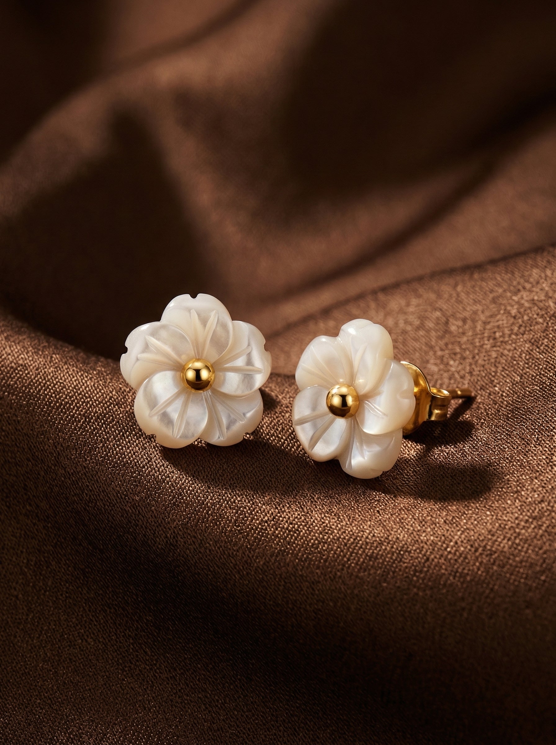White Floral 18K Gold-Plated Stainless Steel Earrings
