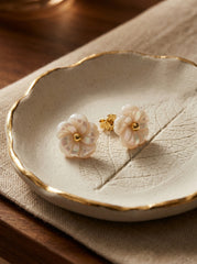 White Floral 18K Gold-Plated Stainless Steel Earrings