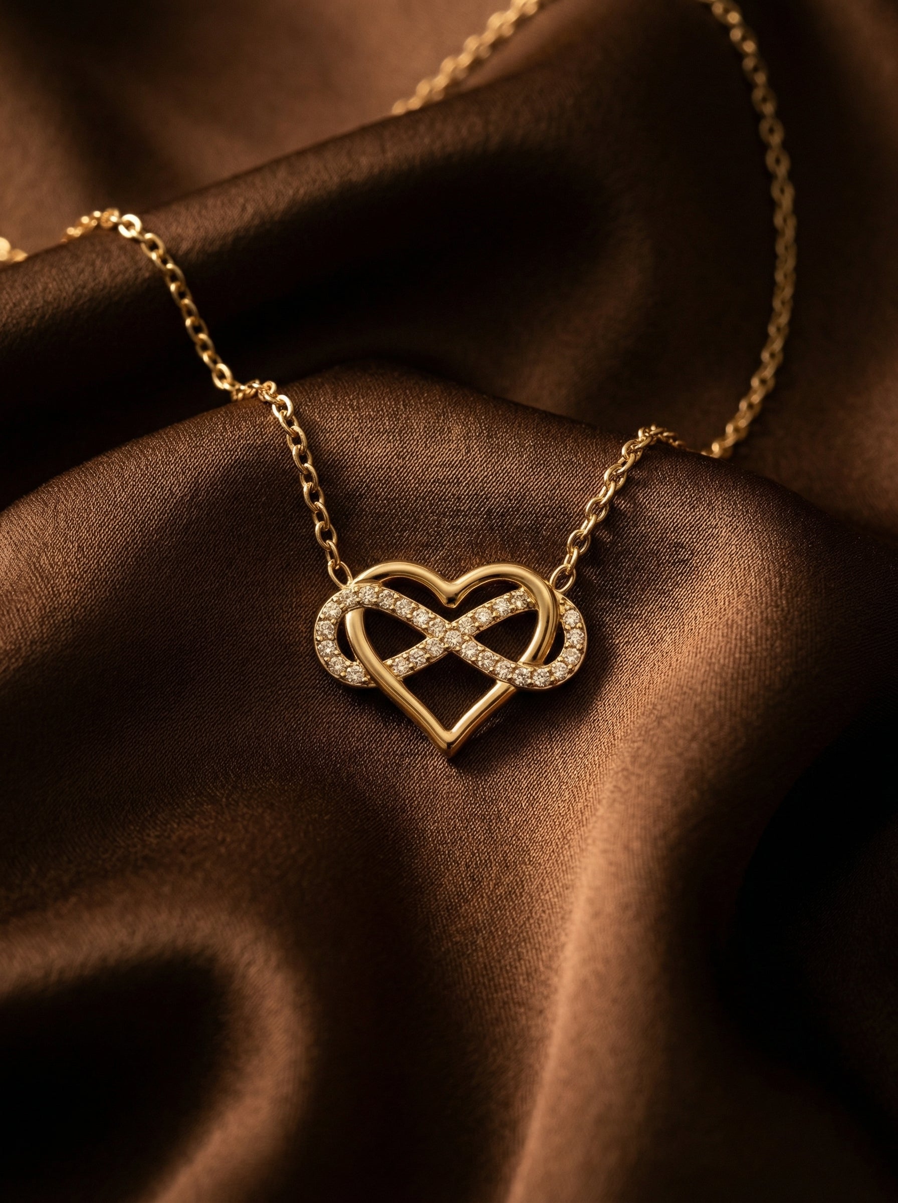Gold Stainless Steel Heart & Infinity Zircon Necklace Adjustable Chain