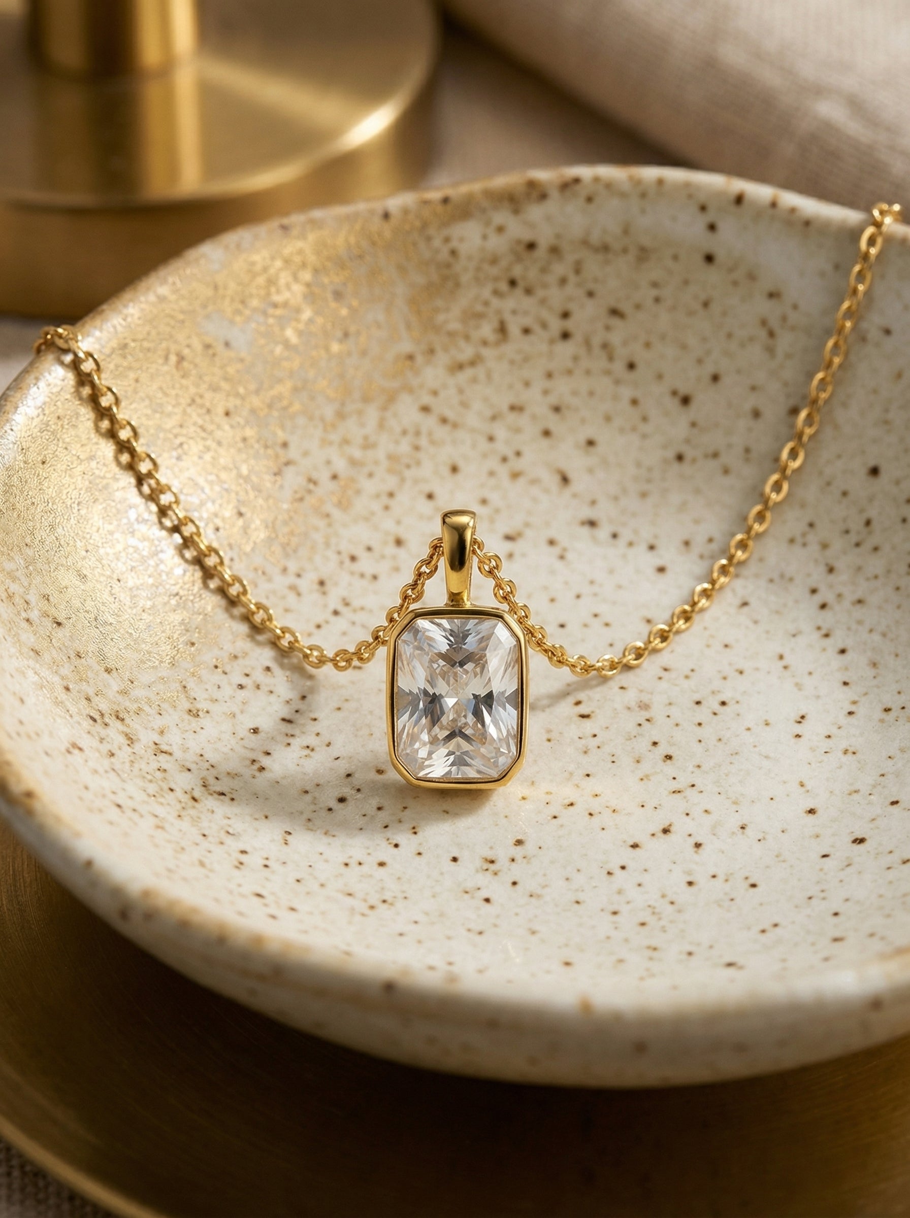 Gold Tone Stainless Steel Geometric Zirconia Necklace