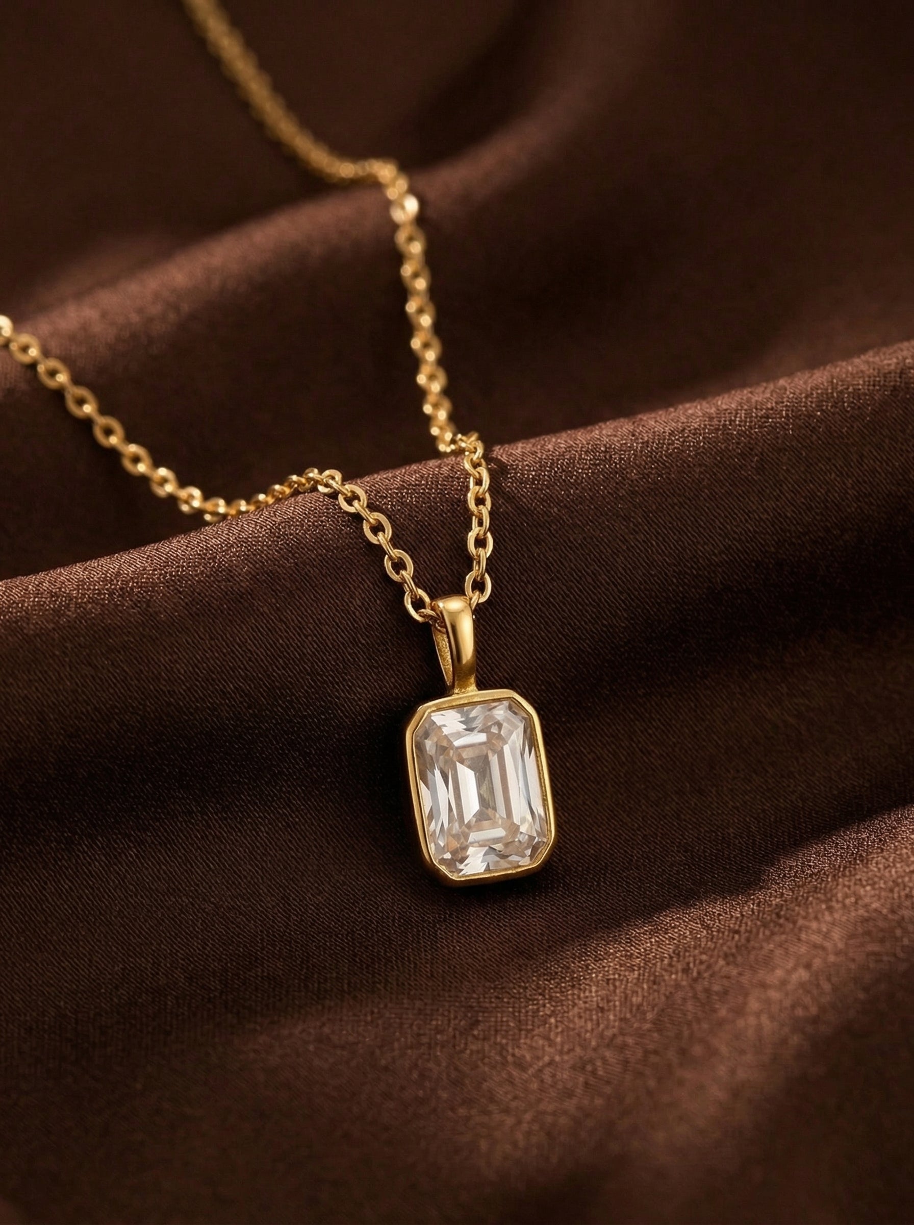 Gold Tone Stainless Steel Geometric Zirconia Necklace