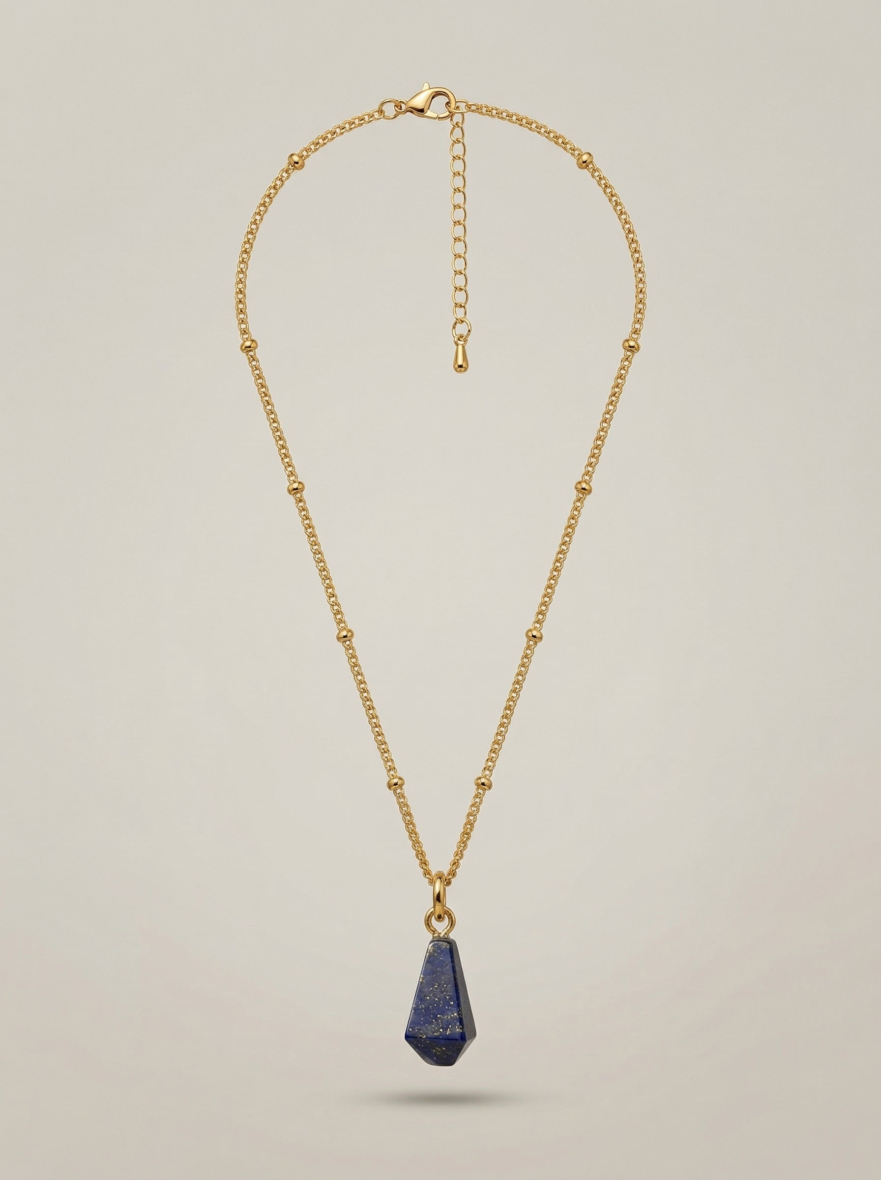 Gold-Tone Lapis Lazuli Necklace with Irregular Teardrop Pendant
