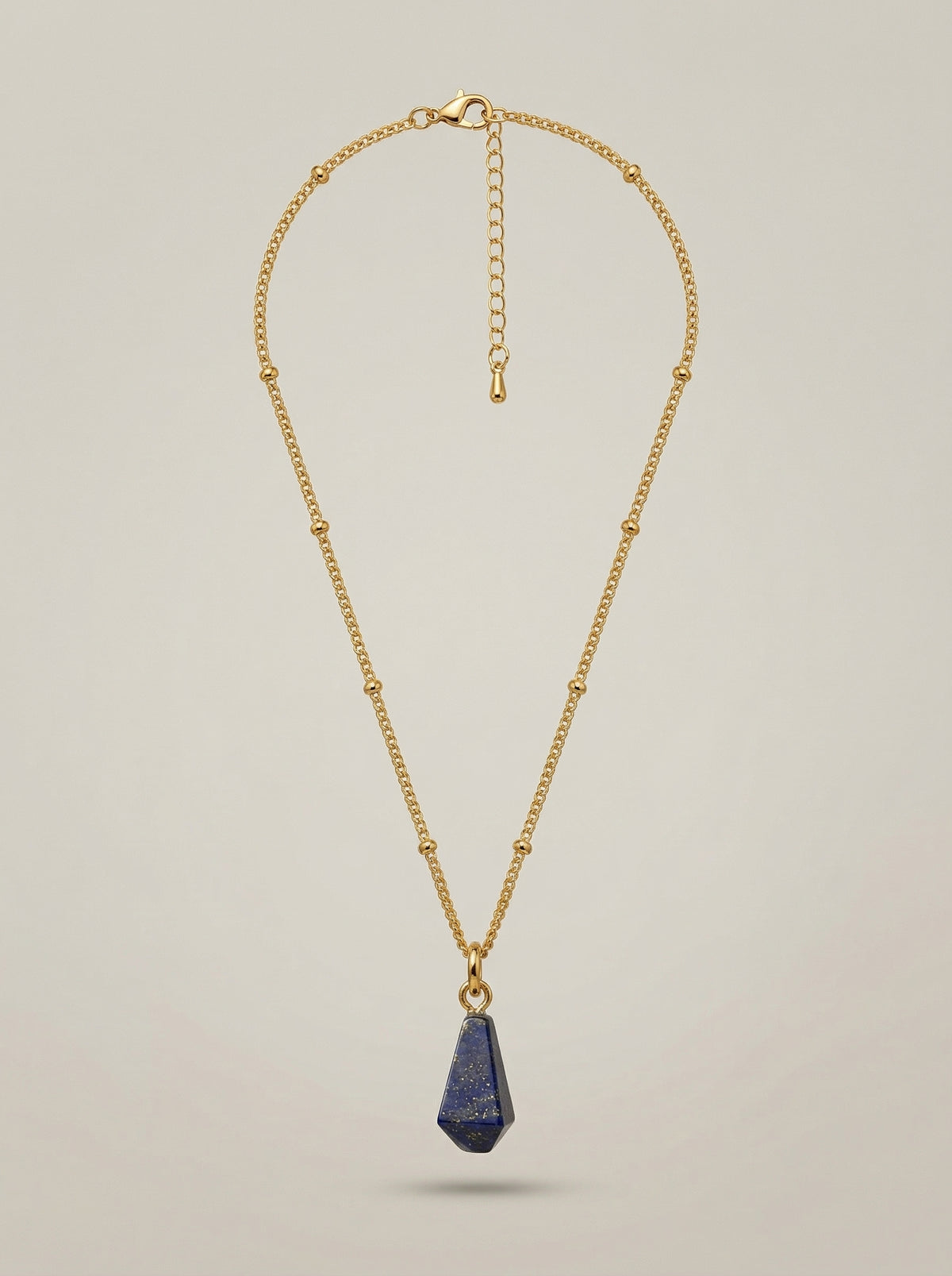 Gold-Tone Lapis Lazuli Necklace with Irregular Teardrop Pendant