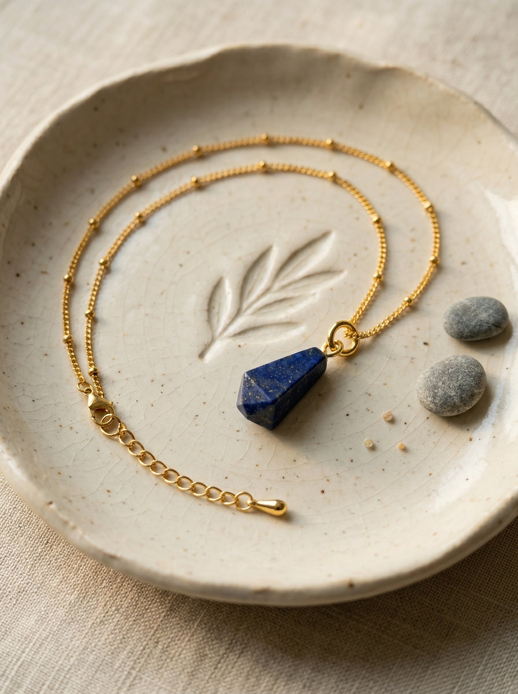 Gold-Tone Lapis Lazuli Necklace with Irregular Teardrop Pendant