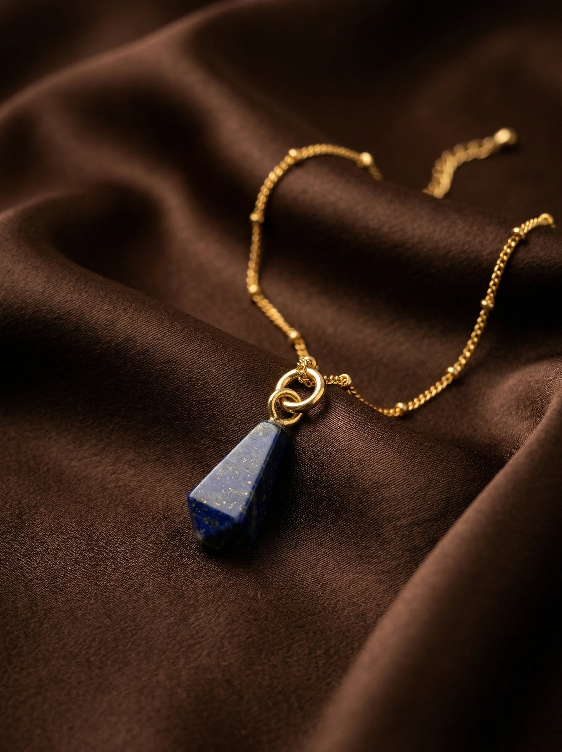 Gold-Tone Lapis Lazuli Necklace with Irregular Teardrop Pendant