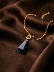 Gold-Tone Lapis Lazuli Necklace with Irregular Teardrop Pendant