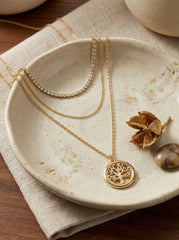 Gold Multi-Layer Alloy Necklace with Hollow Tree Pendant