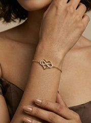 Gold Stainless Steel Heart Zircon Bracelet Adjustable 16-21cm