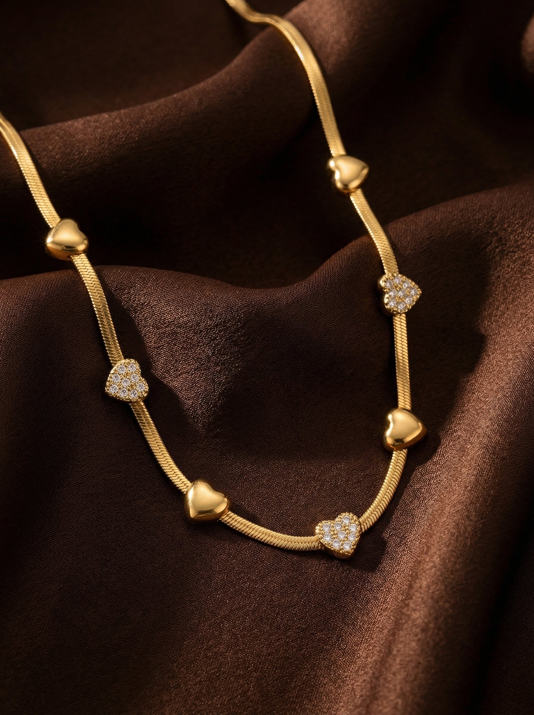 Gold Heart Zircon Stainless Steel Necklace 41+5cm