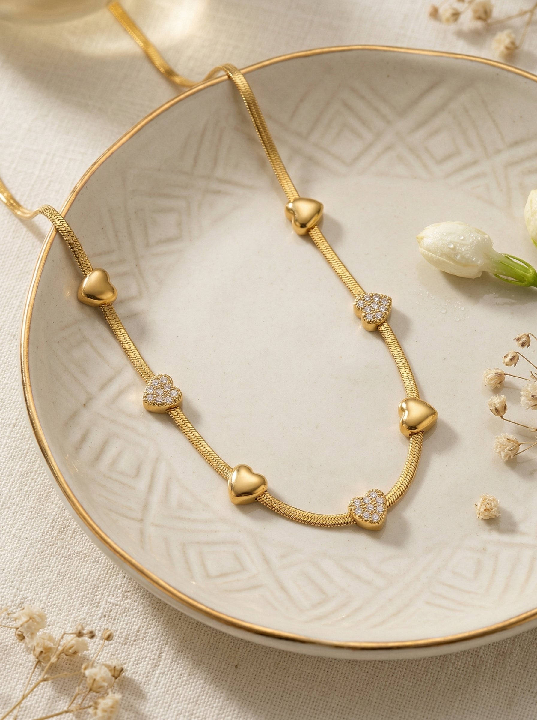 Gold Heart Zircon Stainless Steel Necklace 41+5cm