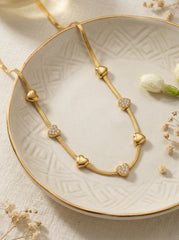 Gold Heart Zircon Stainless Steel Necklace 41+5cm