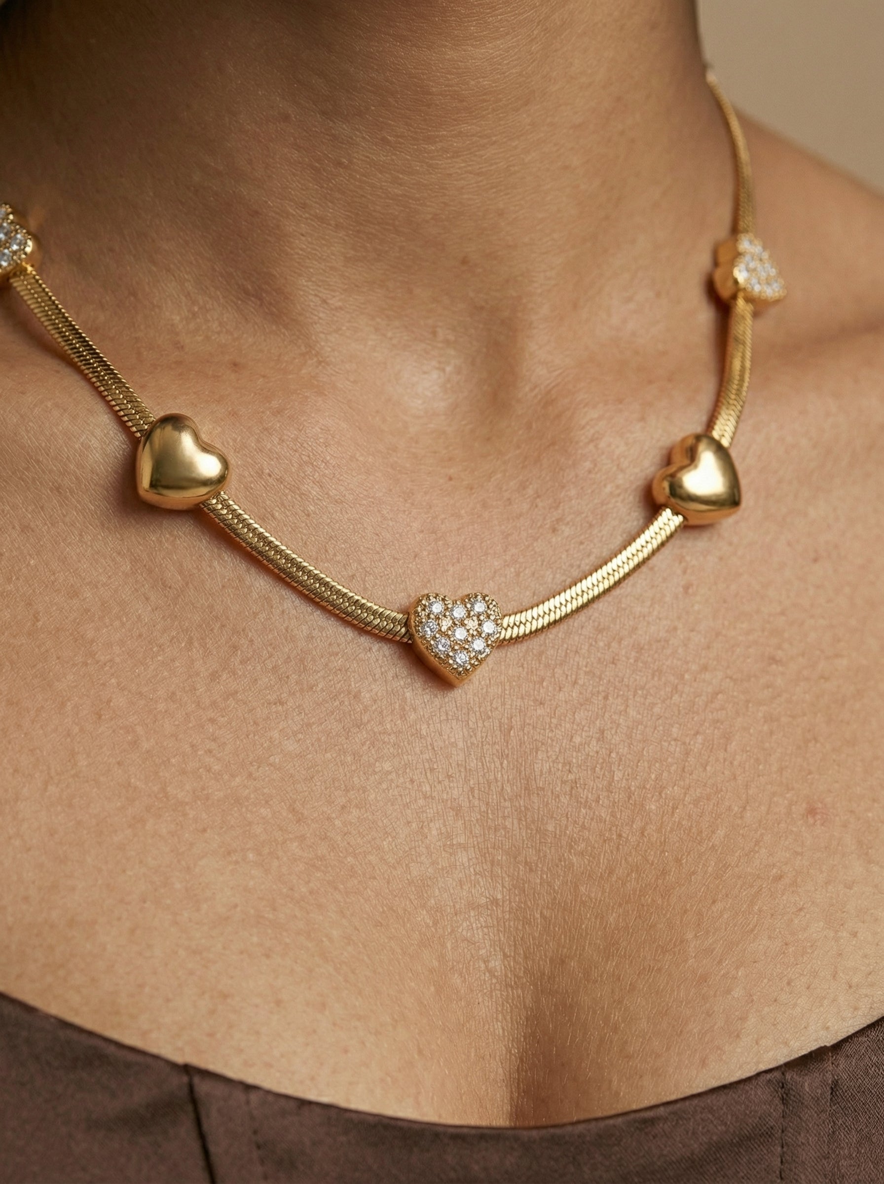 Gold Heart Zircon Stainless Steel Necklace 41+5cm