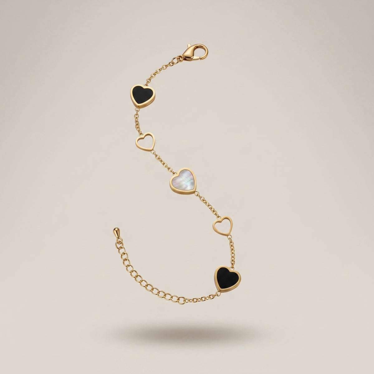 18k Gold Titanium Steel Heart Charm Bracelet