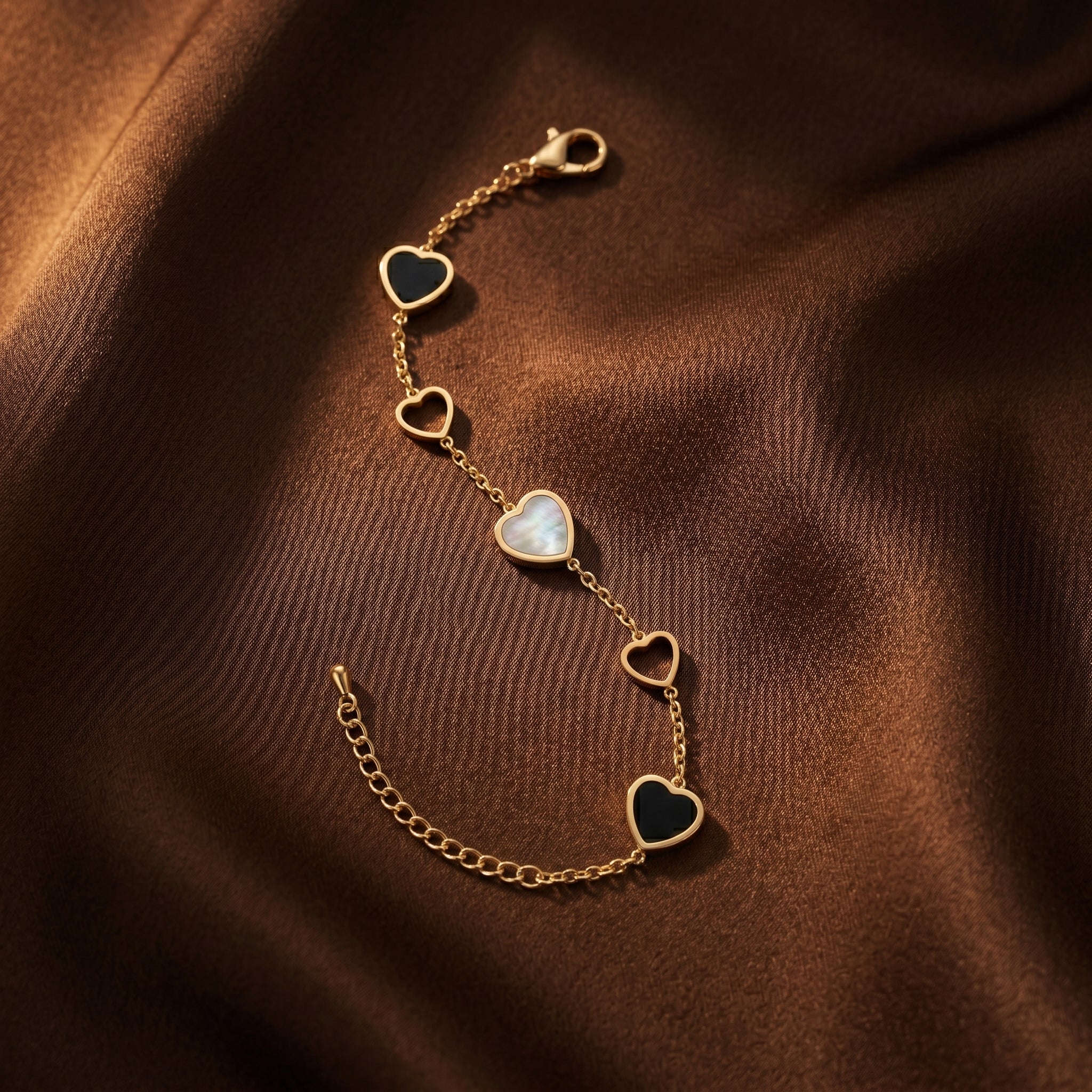 18k Gold Titanium Steel Heart Charm Bracelet