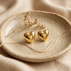 18K Gold Heart Earrings Stainless Steel