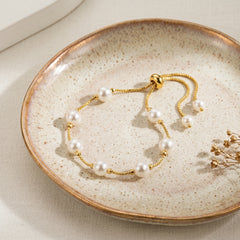 Gold Plated Pearl Chain Bracelet – Classic Everyday Elegance