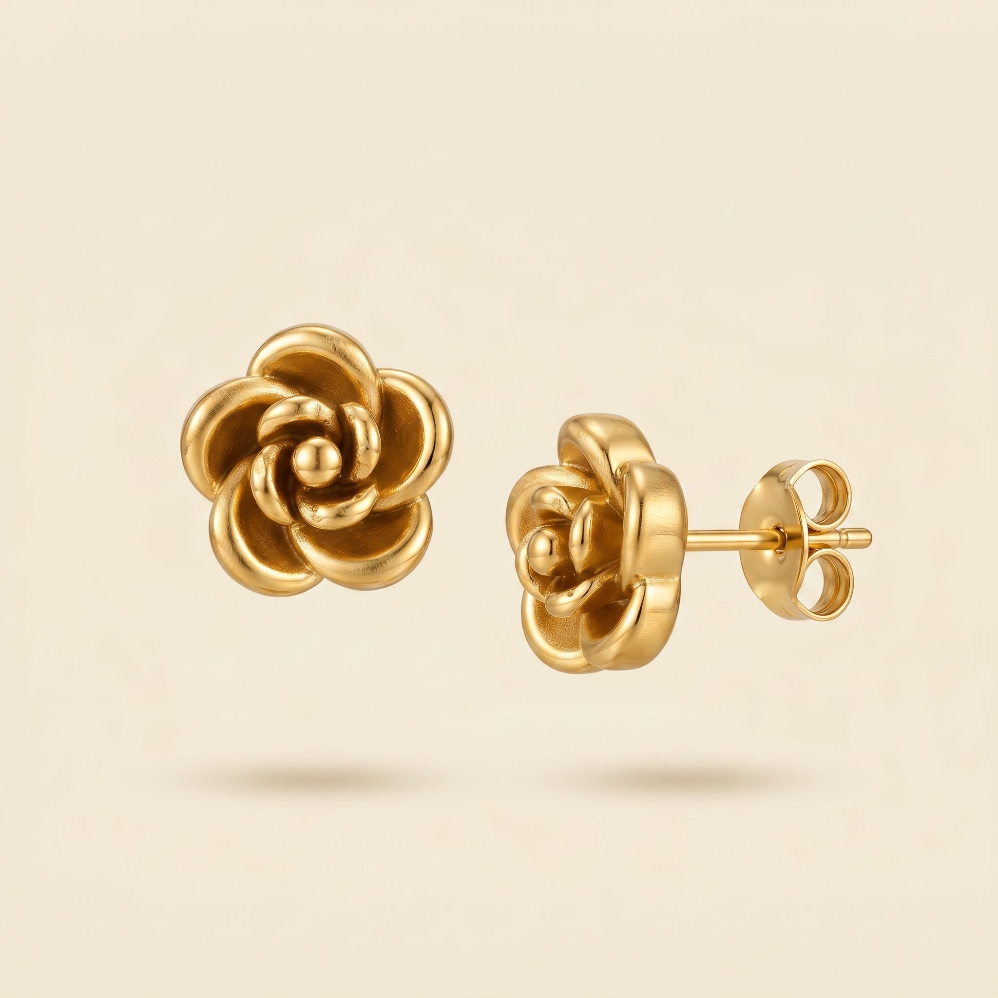 Gold Floral SUS316 Stainless Steel Stud Earrings