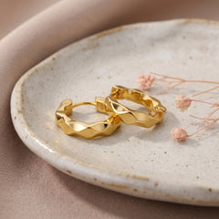 18K Gold Wavy Stainless Steel Hoop Earrings