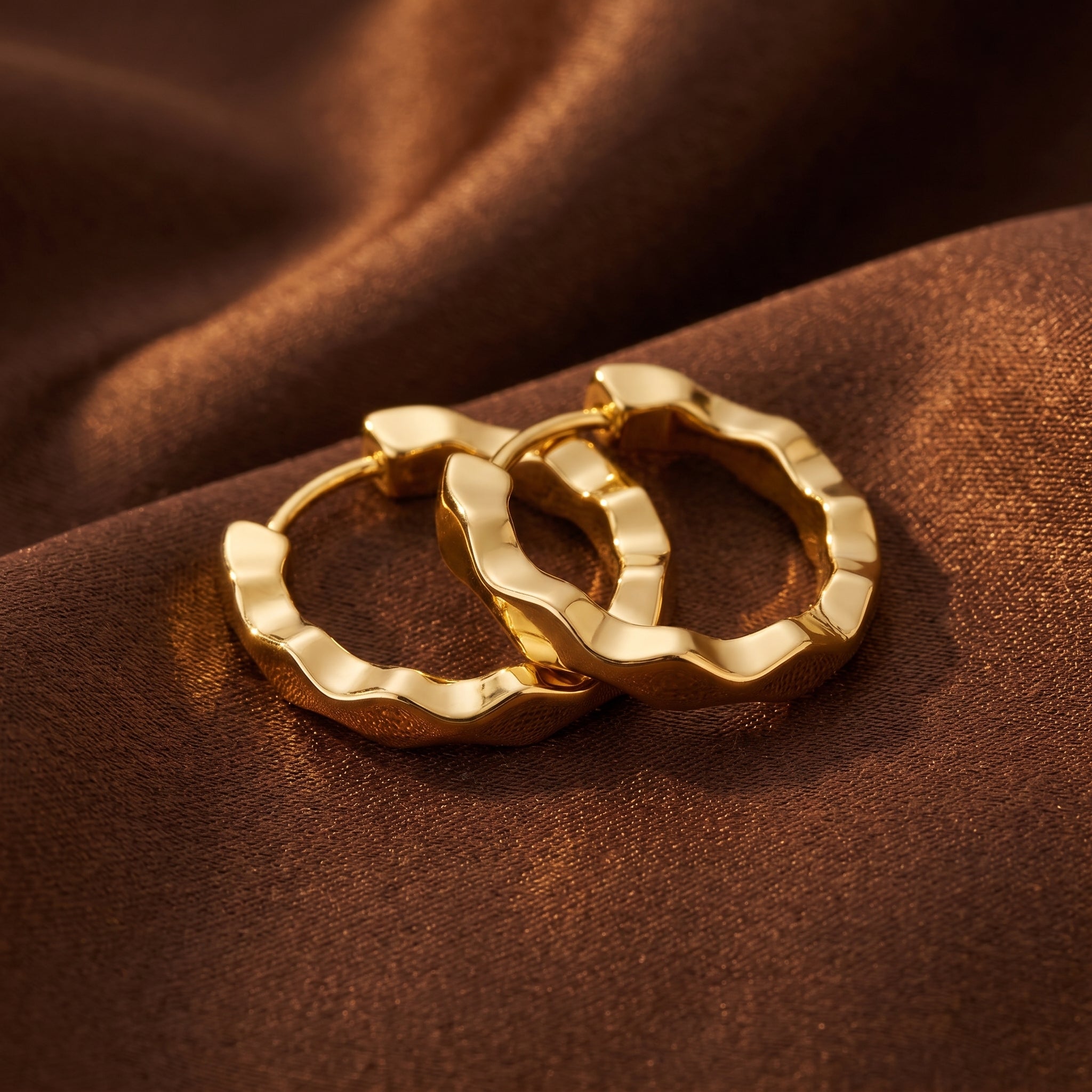 18K Gold Wavy Stainless Steel Hoop Earrings