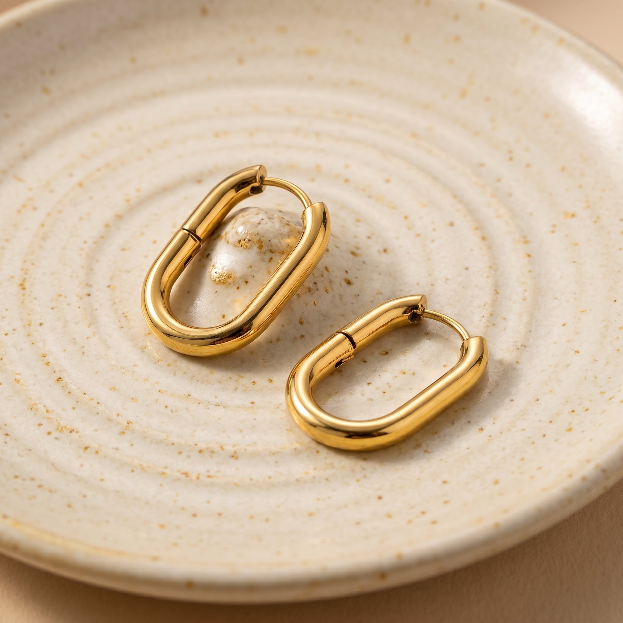 Gold U-Shaped Stainless Steel Earrings 14K Plated