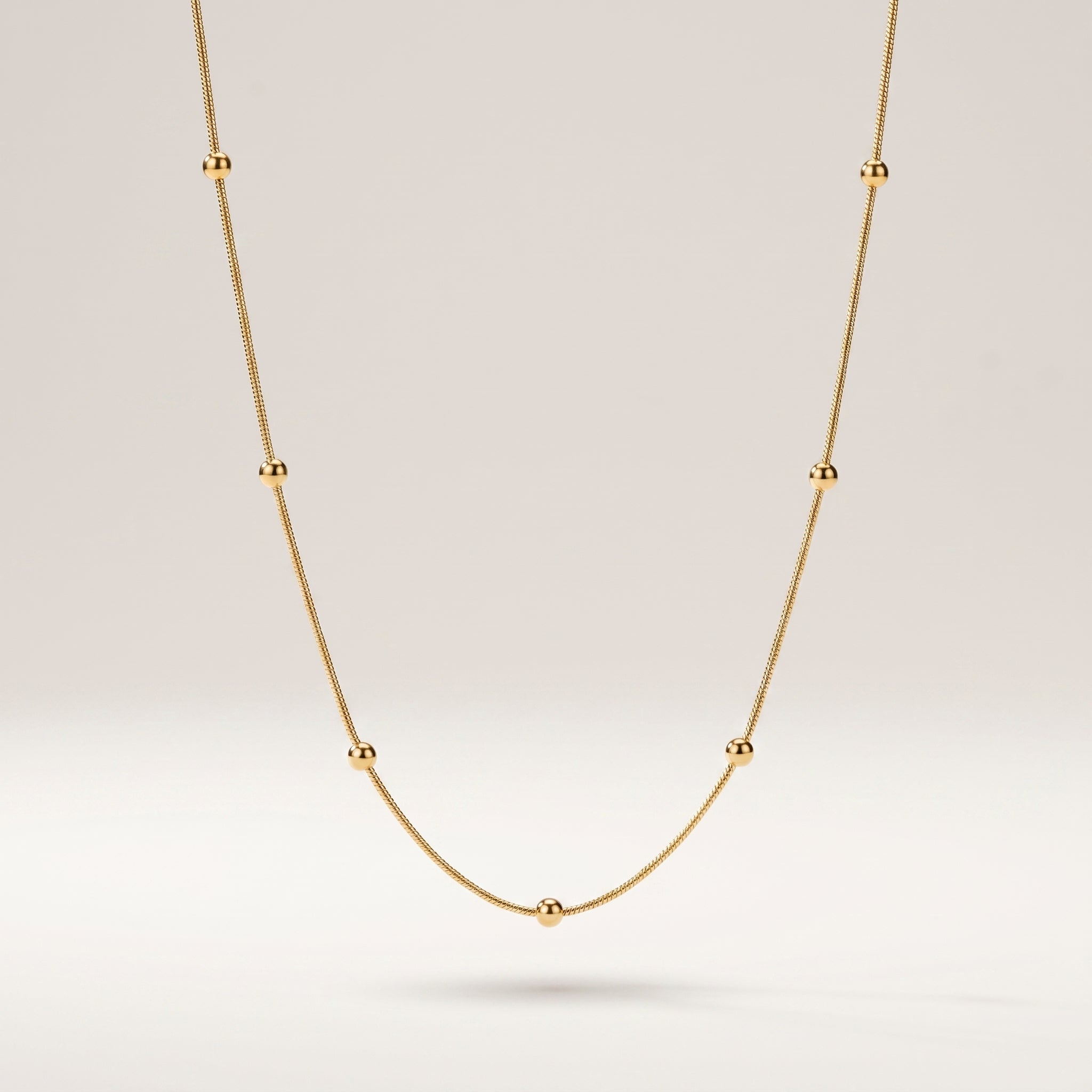 18K Gold Round Snake Bead Chain Necklace Stainless Steel