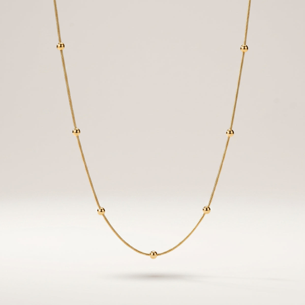 18K Gold Round Snake Bead Chain Necklace Stainless Steel
