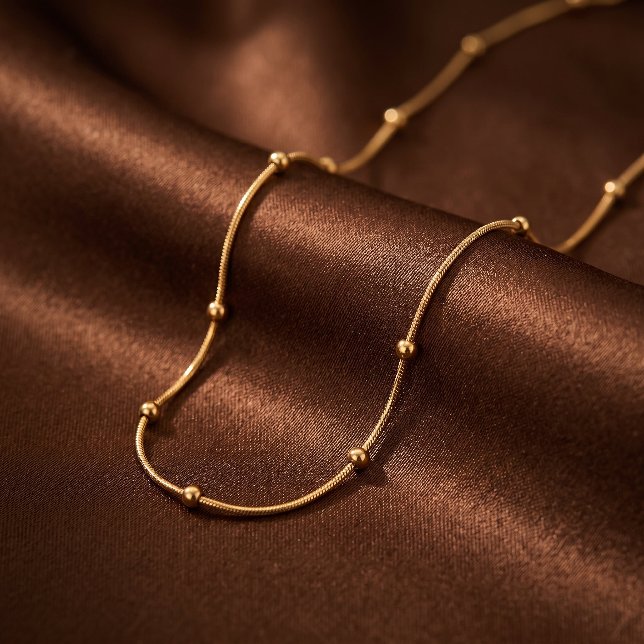 18K Gold Round Snake Bead Chain Necklace Stainless Steel