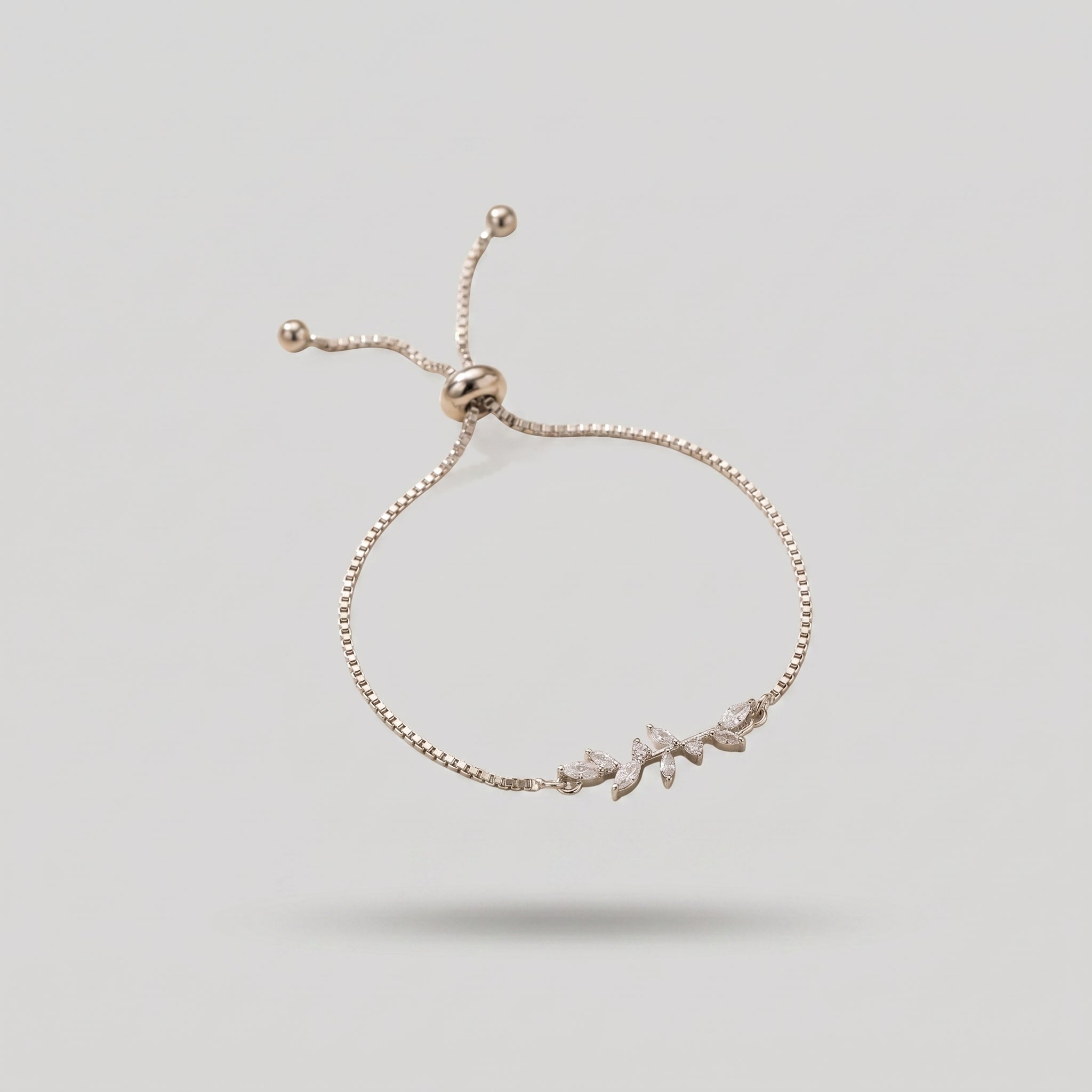 Silver Adjustable Leaf Bracelet with Copper Plating and Zircon
