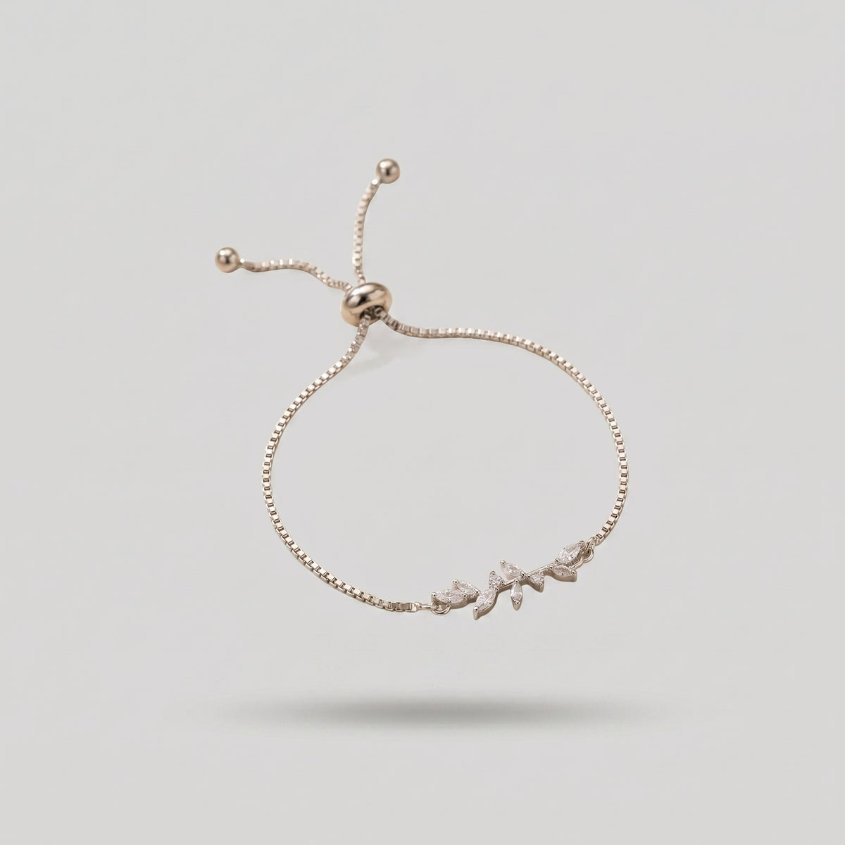 Silver Adjustable Leaf Bracelet with Copper Plating and Zircon