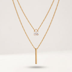 Double-Layer Gold Stainless Steel Necklace with Water Drop Rhinestone