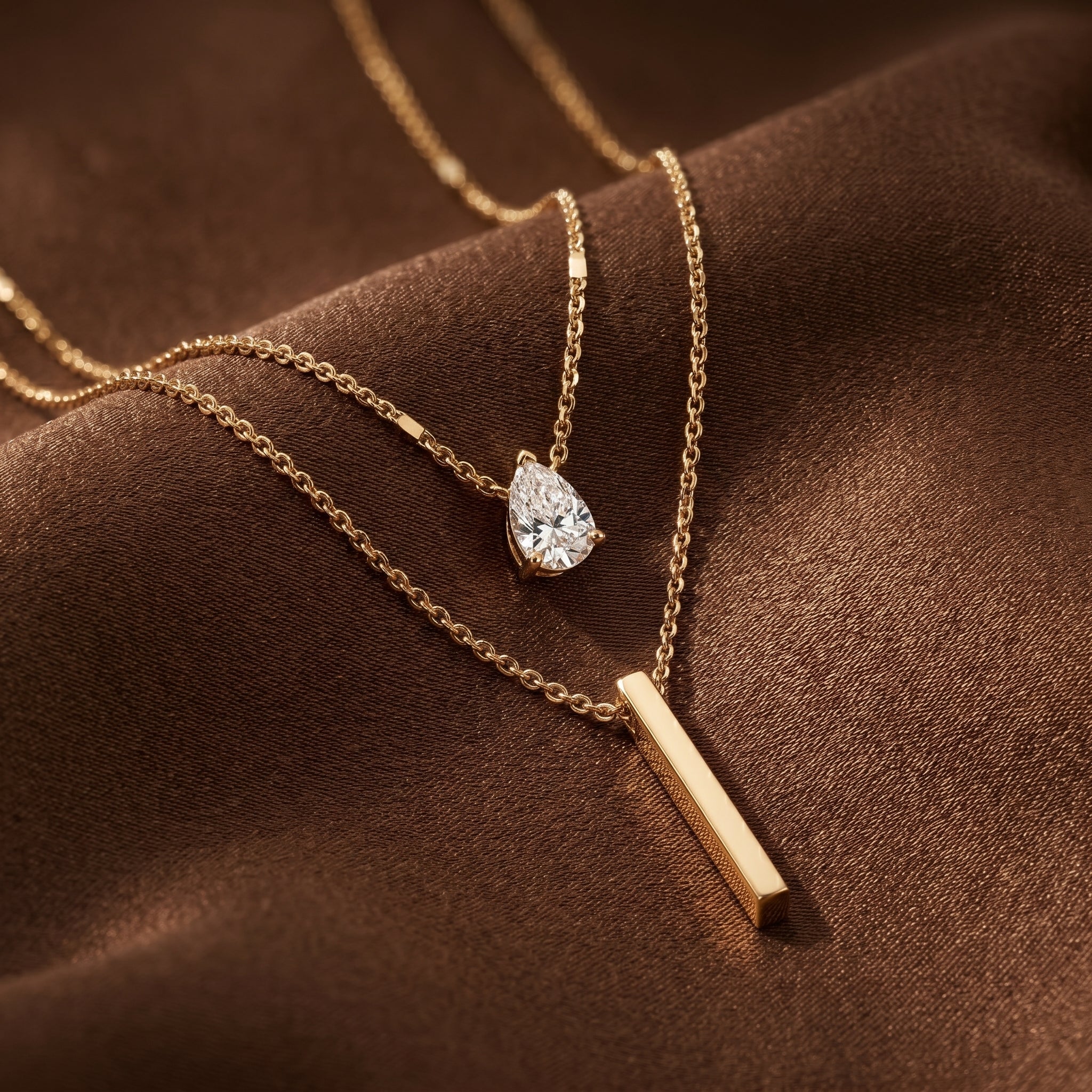 Double-Layer Gold Stainless Steel Necklace with Water Drop Rhinestone