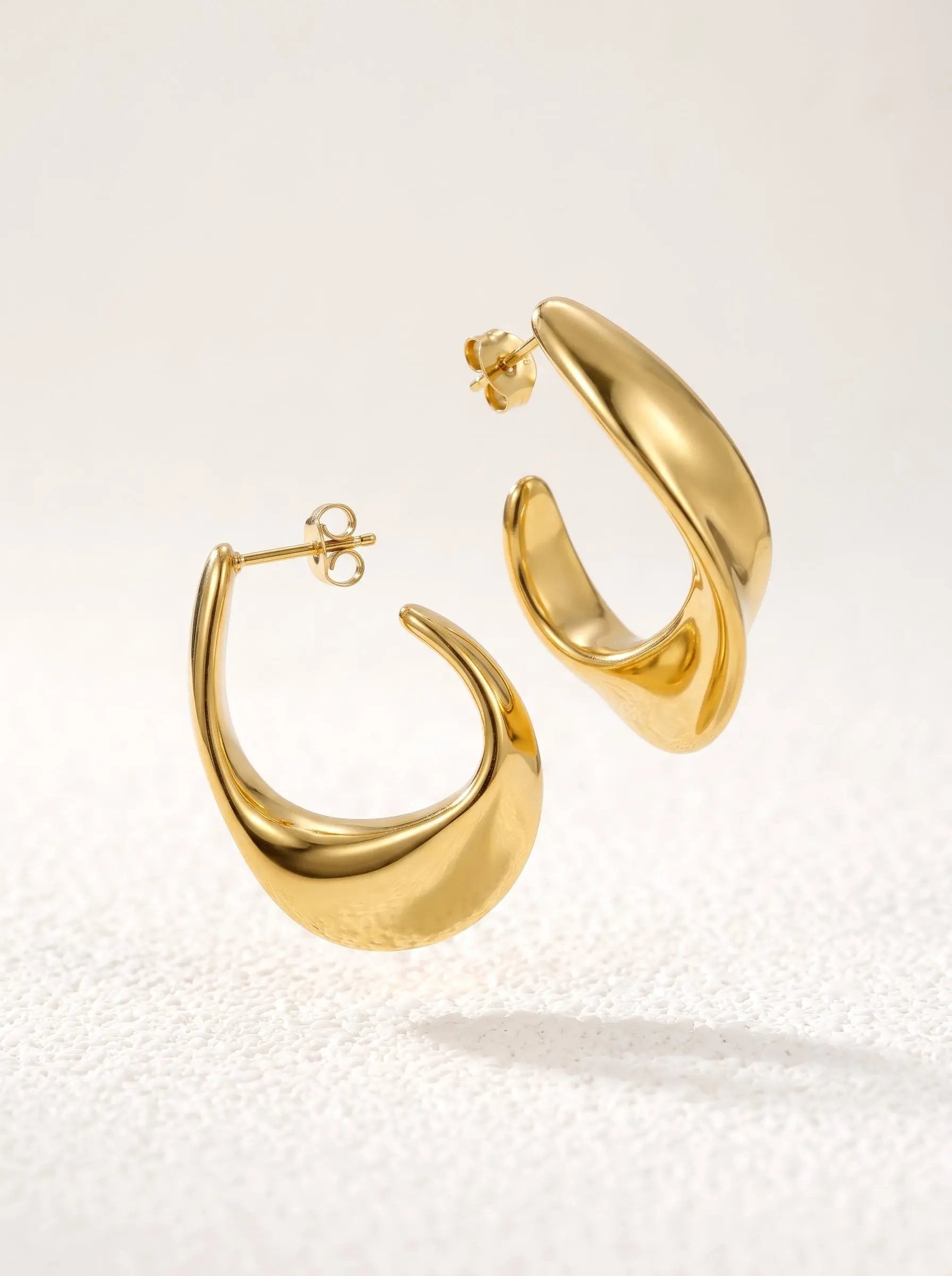 Gold C-Shape Hoop Earrings – 18K Ion-Plated Stainless Steel