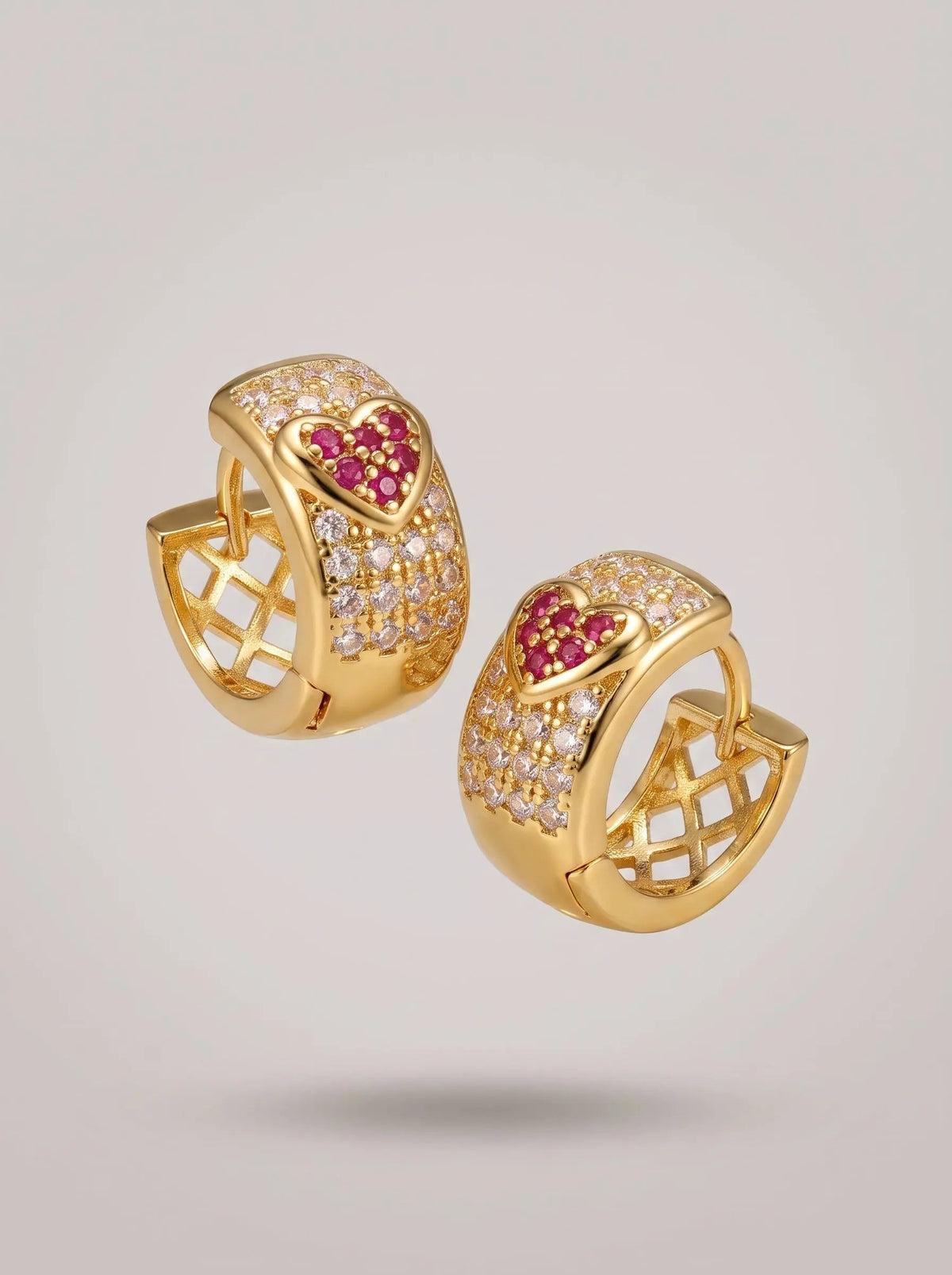 Gold Crystal Heart Huggie Hoop Earrings – Copper & Stainless Steel