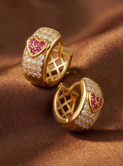 Gold Crystal Heart Huggie Hoop Earrings – Copper & Stainless Steel