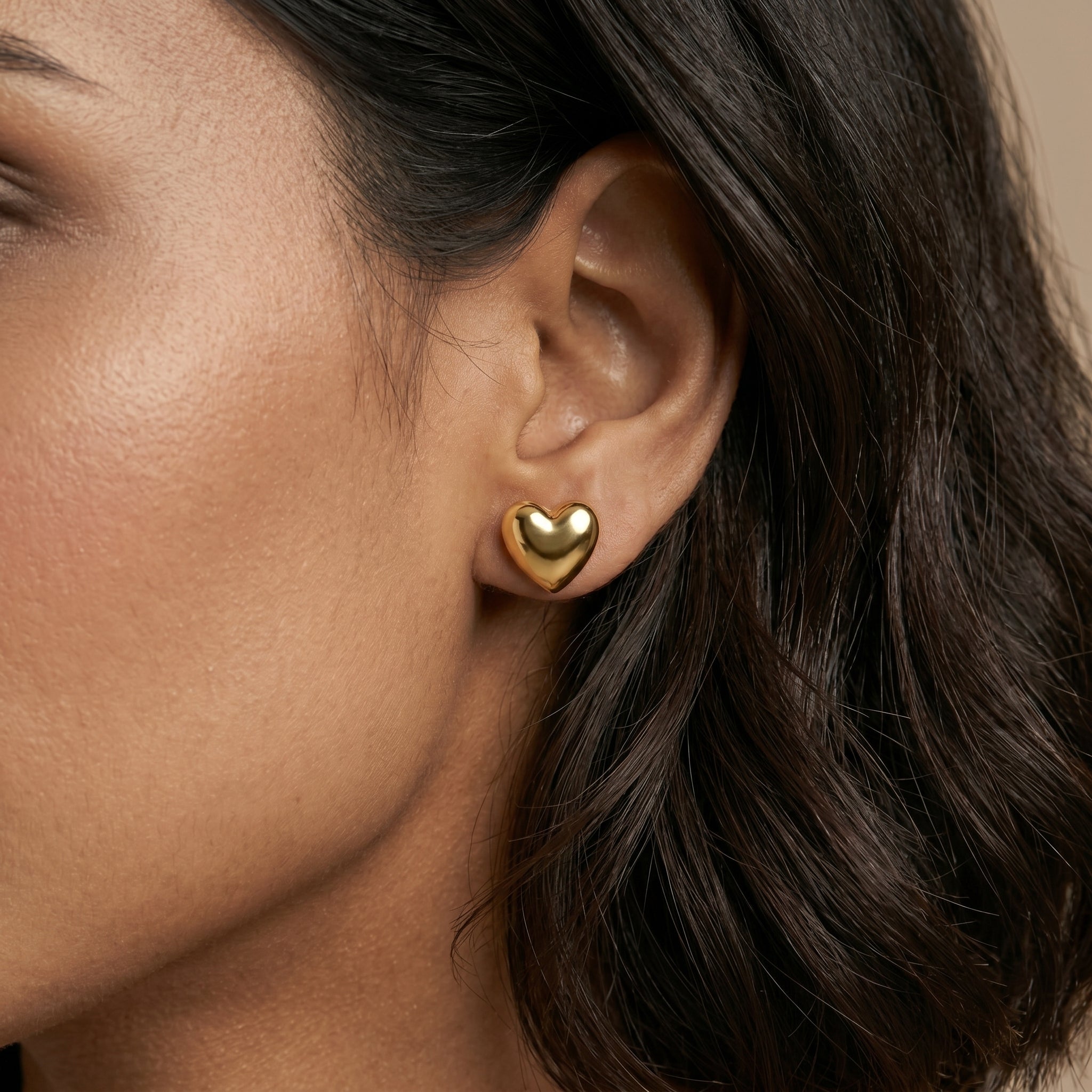 18K Gold Heart Earrings Stainless Steel