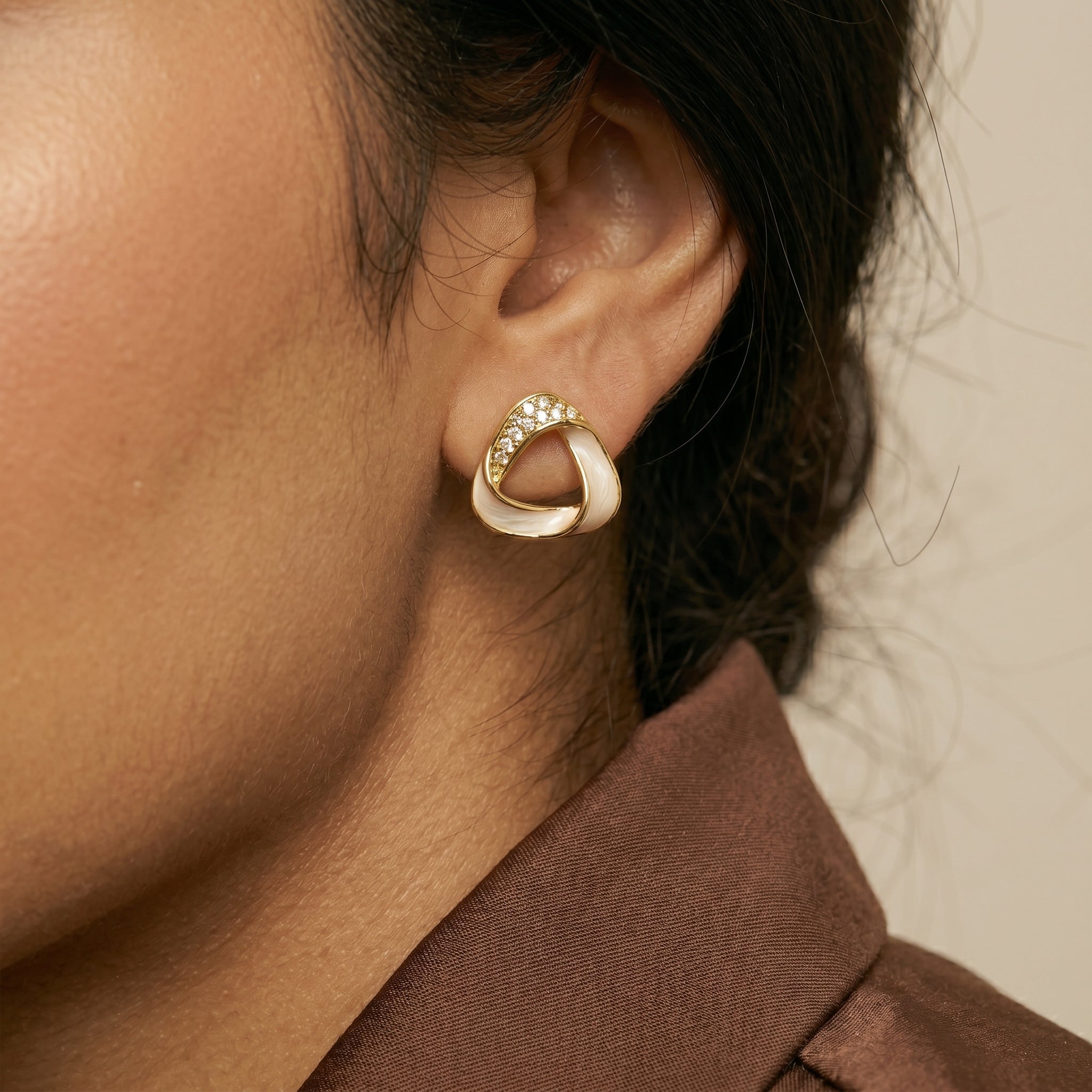 S925 Silver & Gold-Tone Butterfly Knot Pearl Earrings