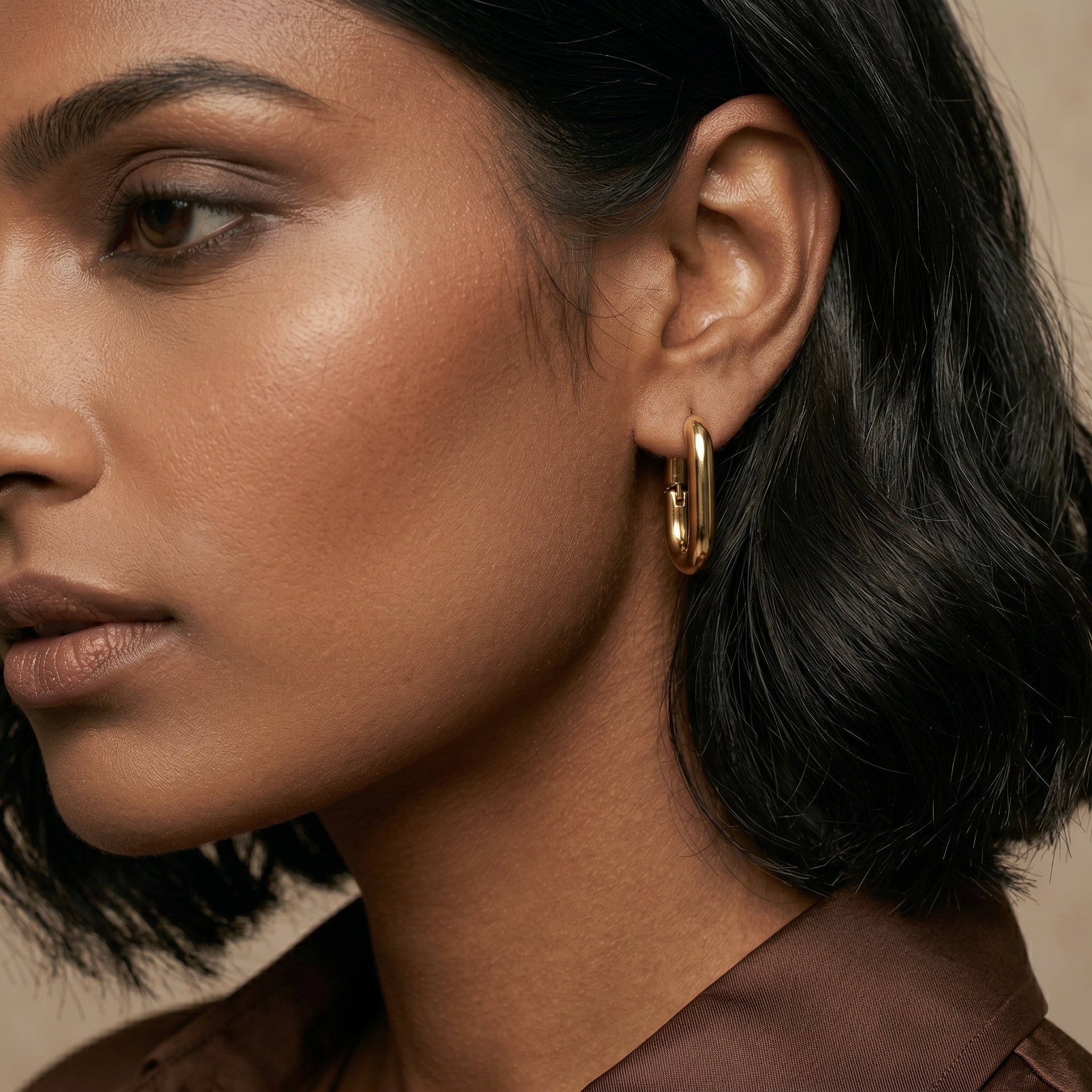 Gold U-Shaped Stainless Steel Earrings 14K Plated