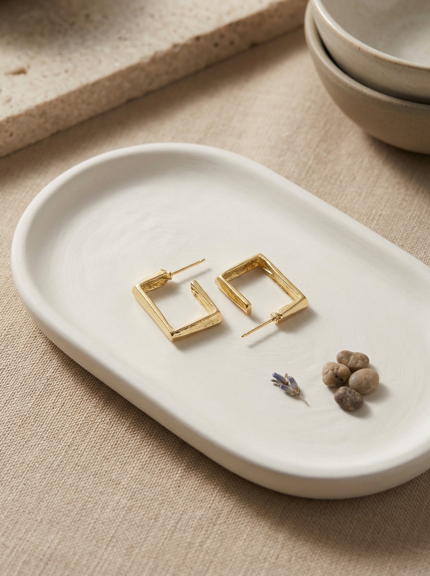 Gold-Tone Geometric Medium Earrings Minimalist Metal